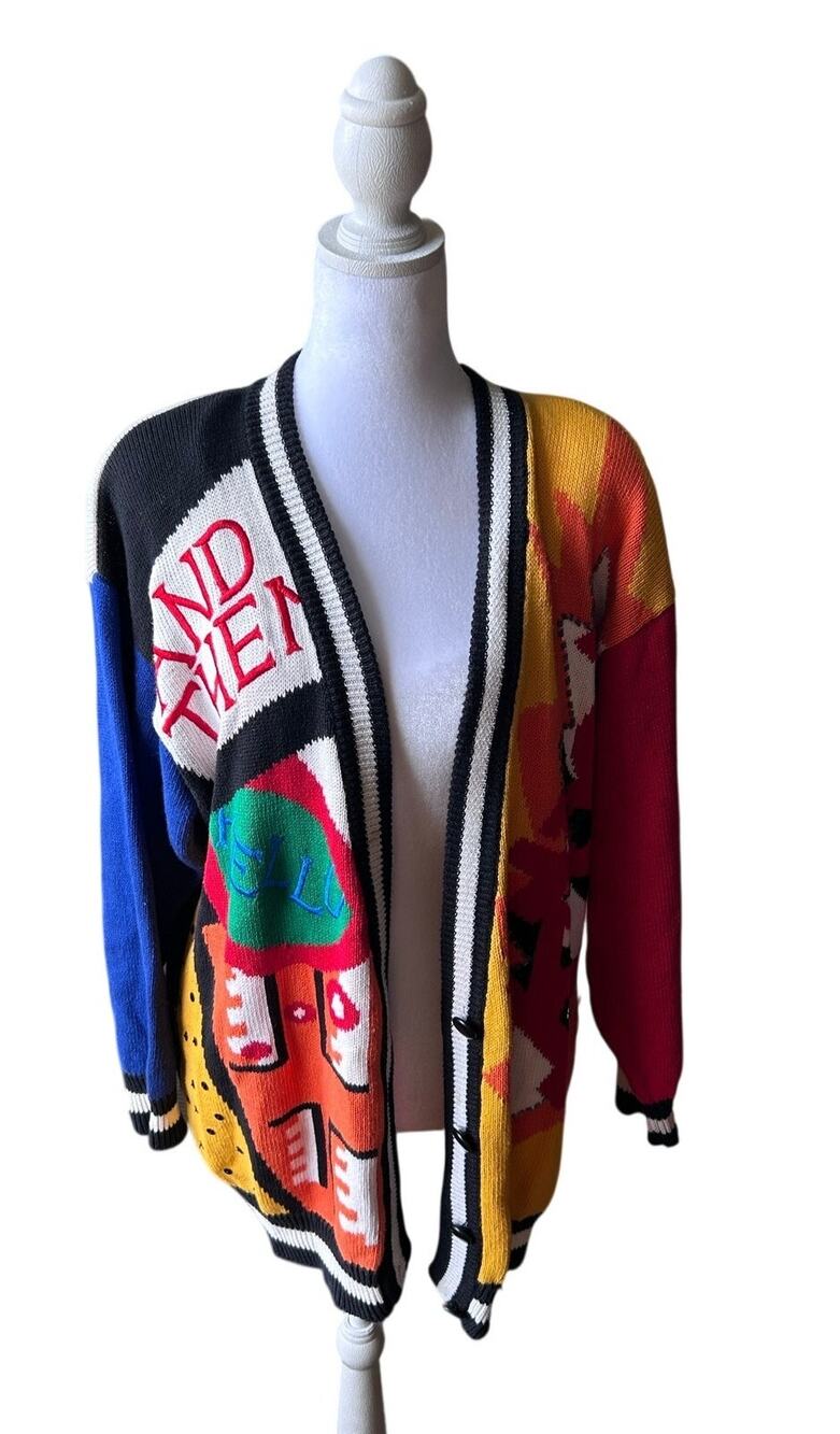 Vintage 90s I.B. Diffusion Pop Art Graphic Sequin Cardigan Sweater M